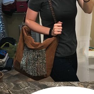 Suede extra large beaded purse